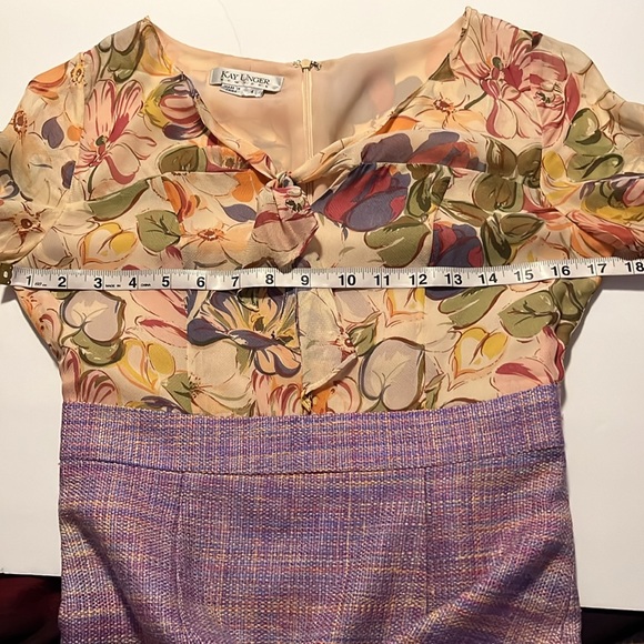 Kay Unger Vintage Silk Floral Tweed Pinup Dress - Picture 16 of 16